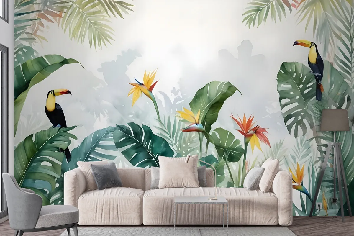 Toucans And Tropical Rainforest Wallpaper Mural