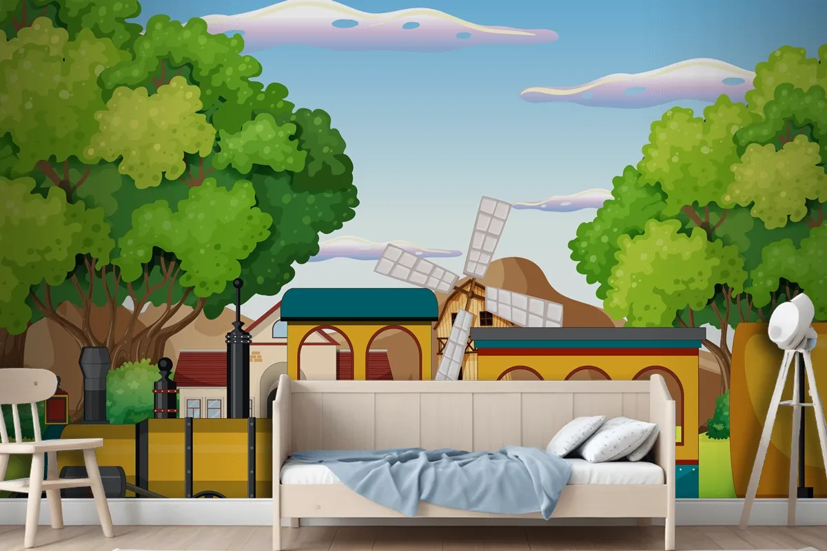 Train With Natural Scene Kids Wallpaper Mural