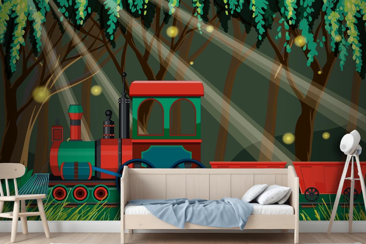 Train With Natural Scene Wallpaper Mural