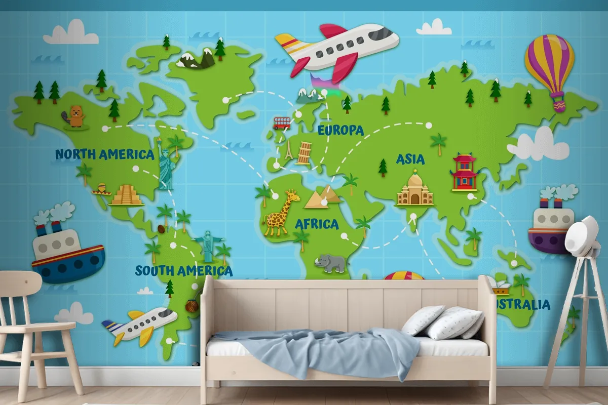 Travel The Globe World Map Kids Wallpaper Mural