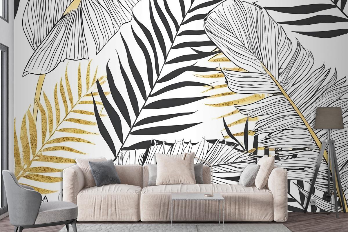 Tropical Golden Leaf Wallpaper Mural