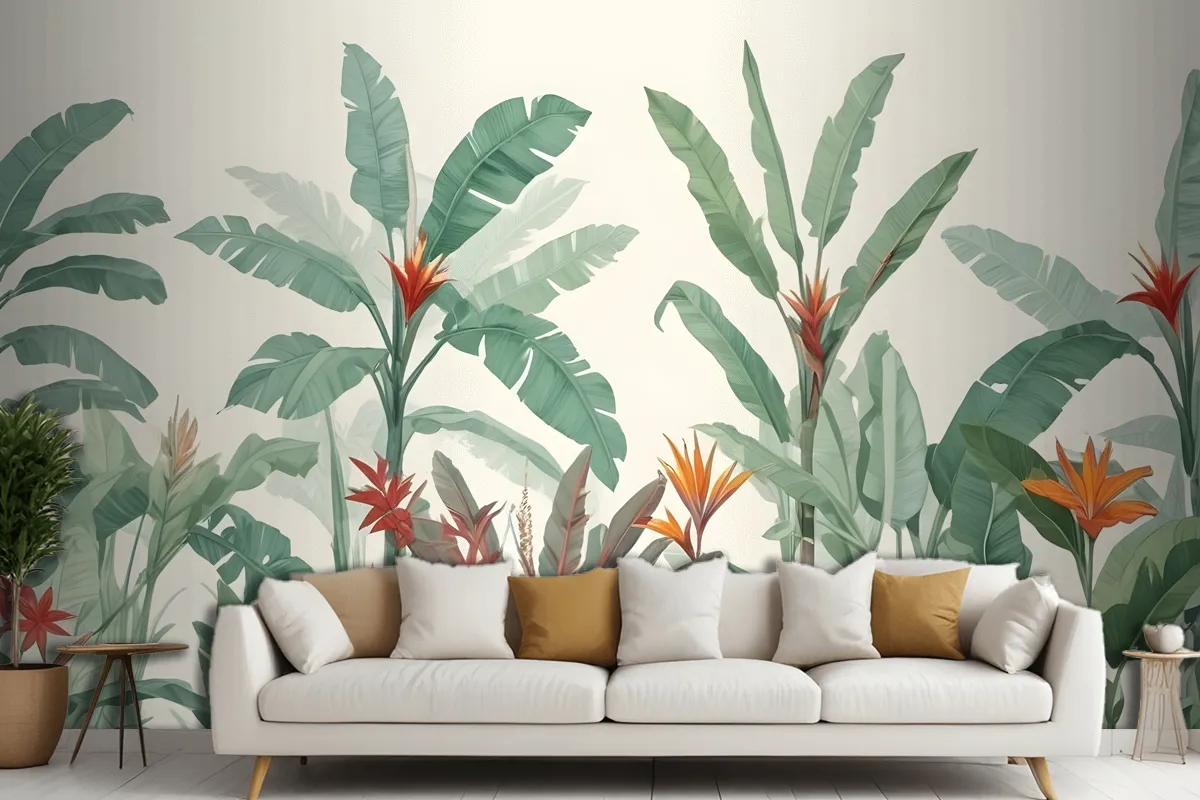 Tropical Jungle Scene With Lush Green Foliage Wallpaper Mural