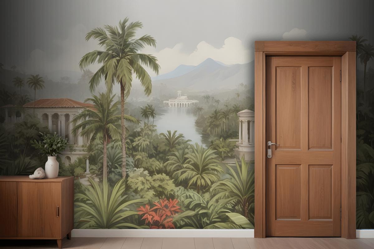 Tropical Landscape With Lush Palm Trees Exotic Plants Wallpaper Mural