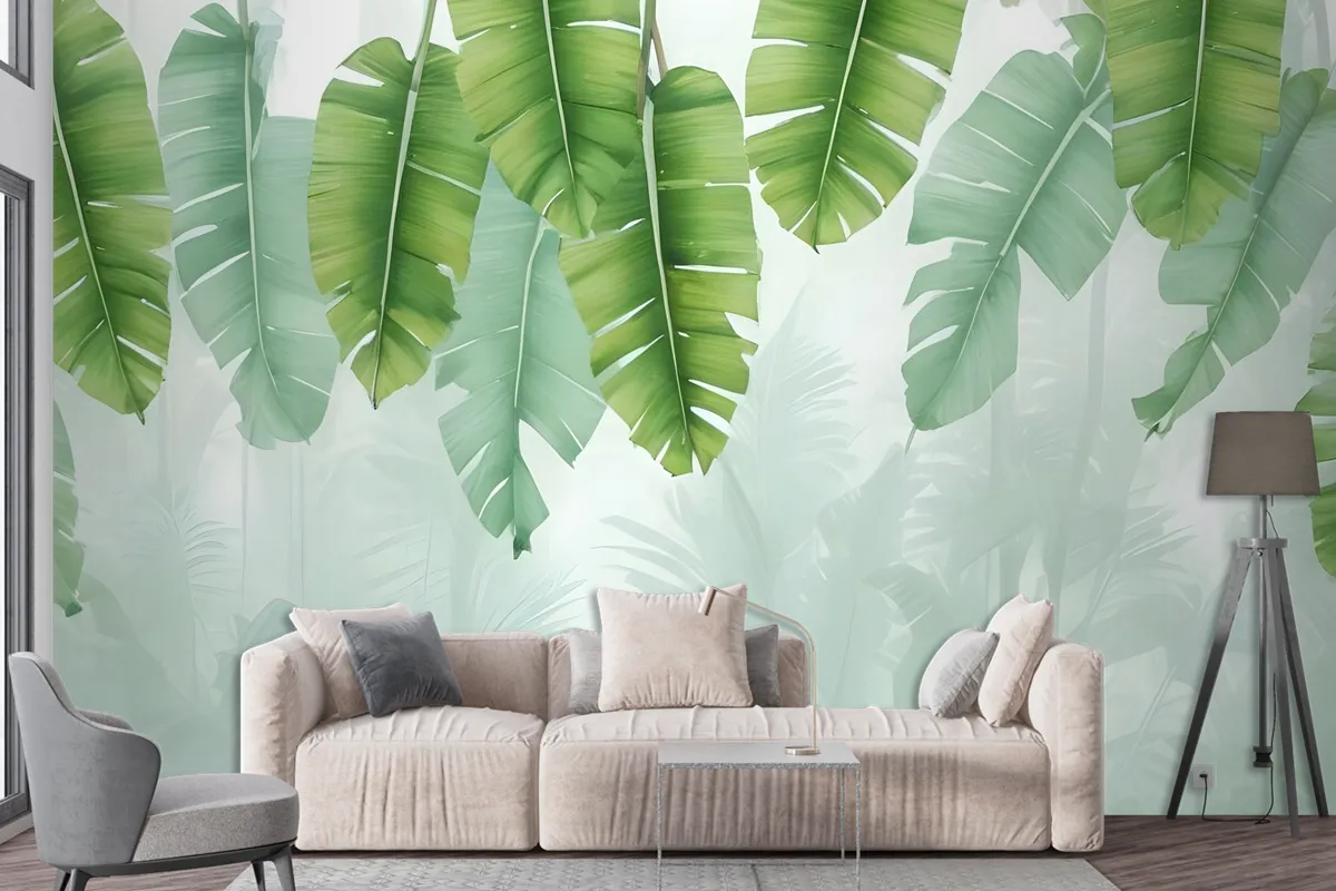 Tropical Leaves And Shading Leaf Wallpaper Mural