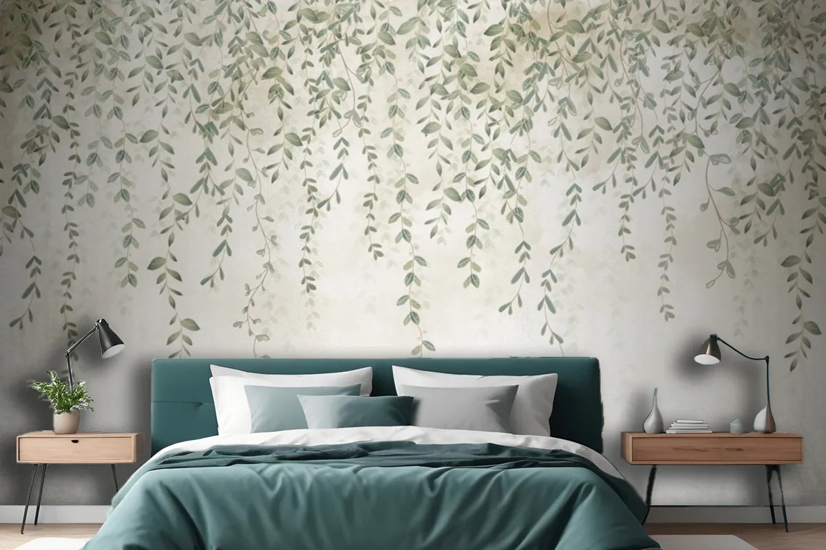 Tropical Leaves Design In Foggy Forest Wallpaper Mural