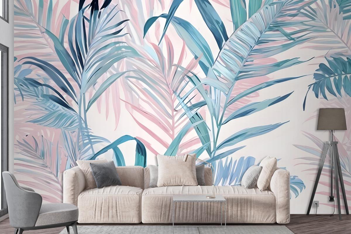 Tropical Pink Exotic Colorful Palm Leaf Wallpaper Mural