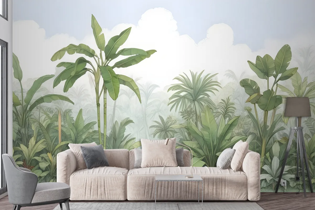 Tropical Rainforest Drawing Art Wallpaper Mural