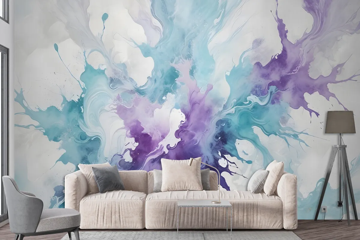 Turquoise Purple Marble Style Brush Wallpaper Mural