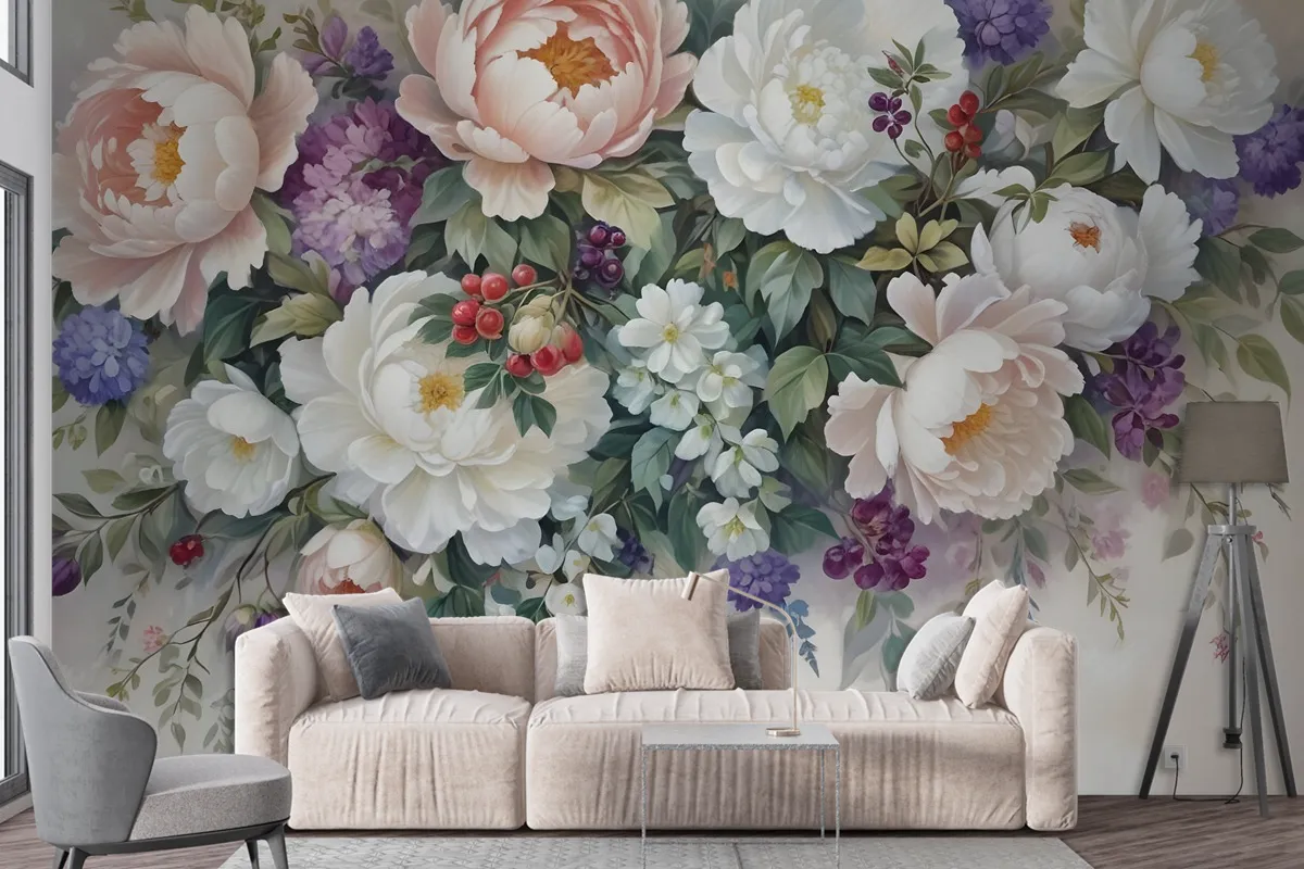 Victorian Vine Floral Bouqet Wallpaper Mural