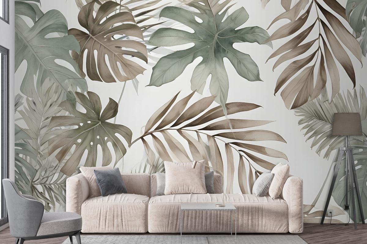 Vintage Banana And Palm Leaves Wallpaper Mural