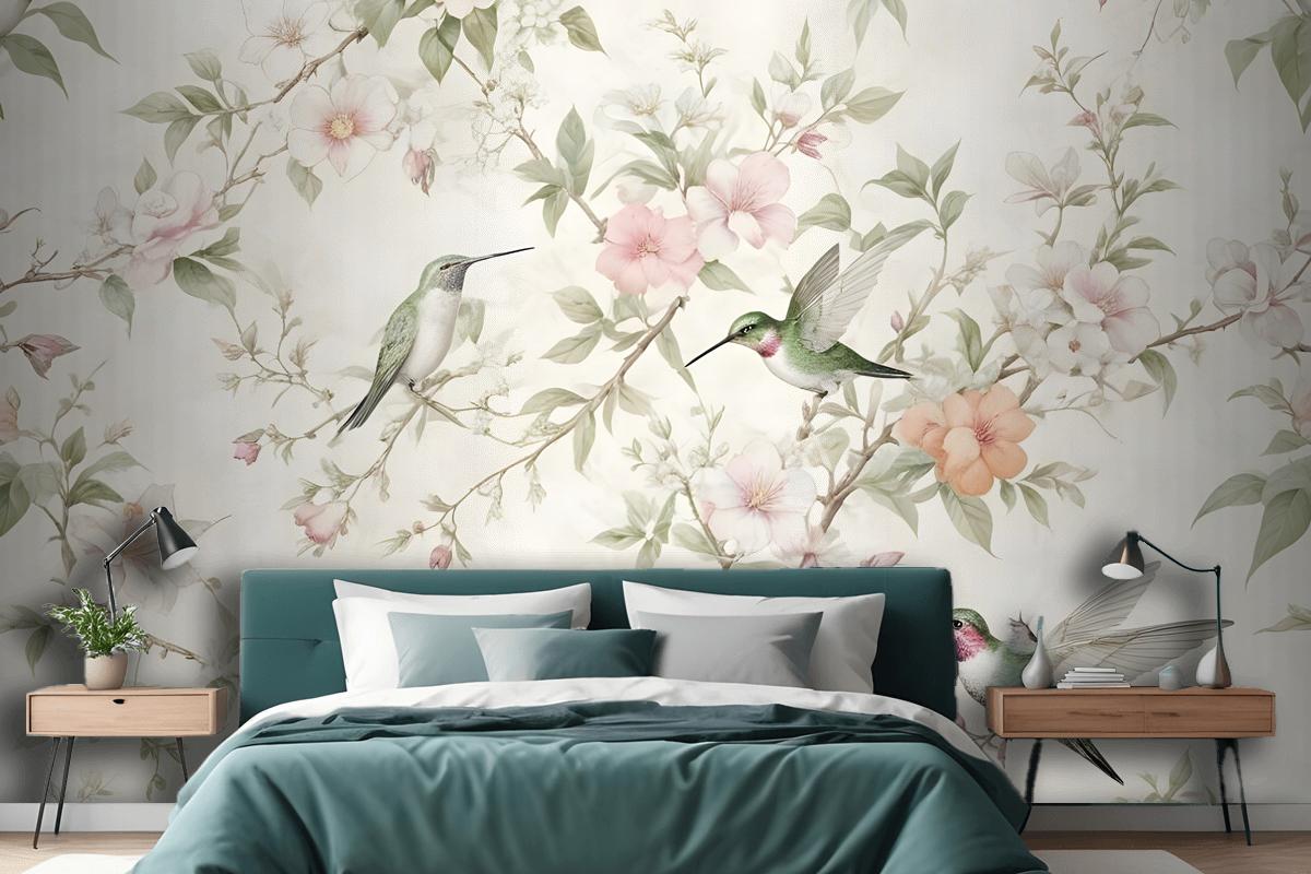 Vintage Blossoms With Birds Wallpaper Mural