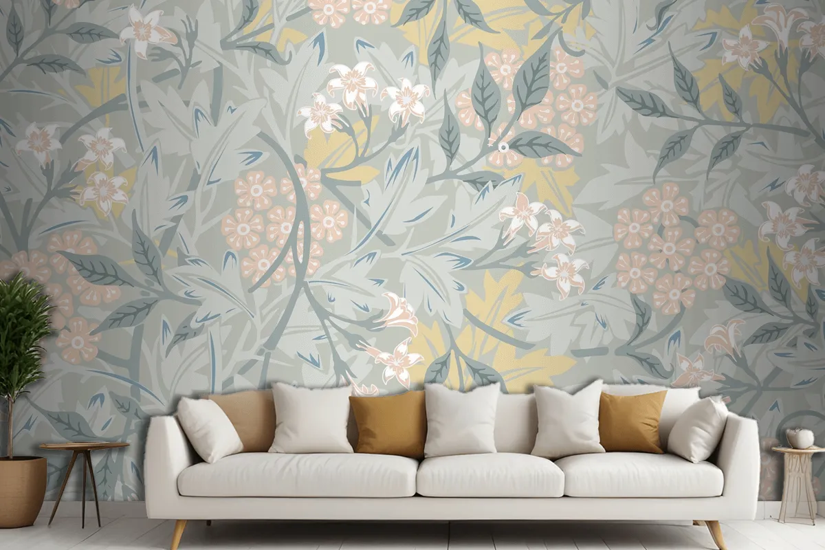 Vintage Botanic Design Living Room Wallpaper Mural