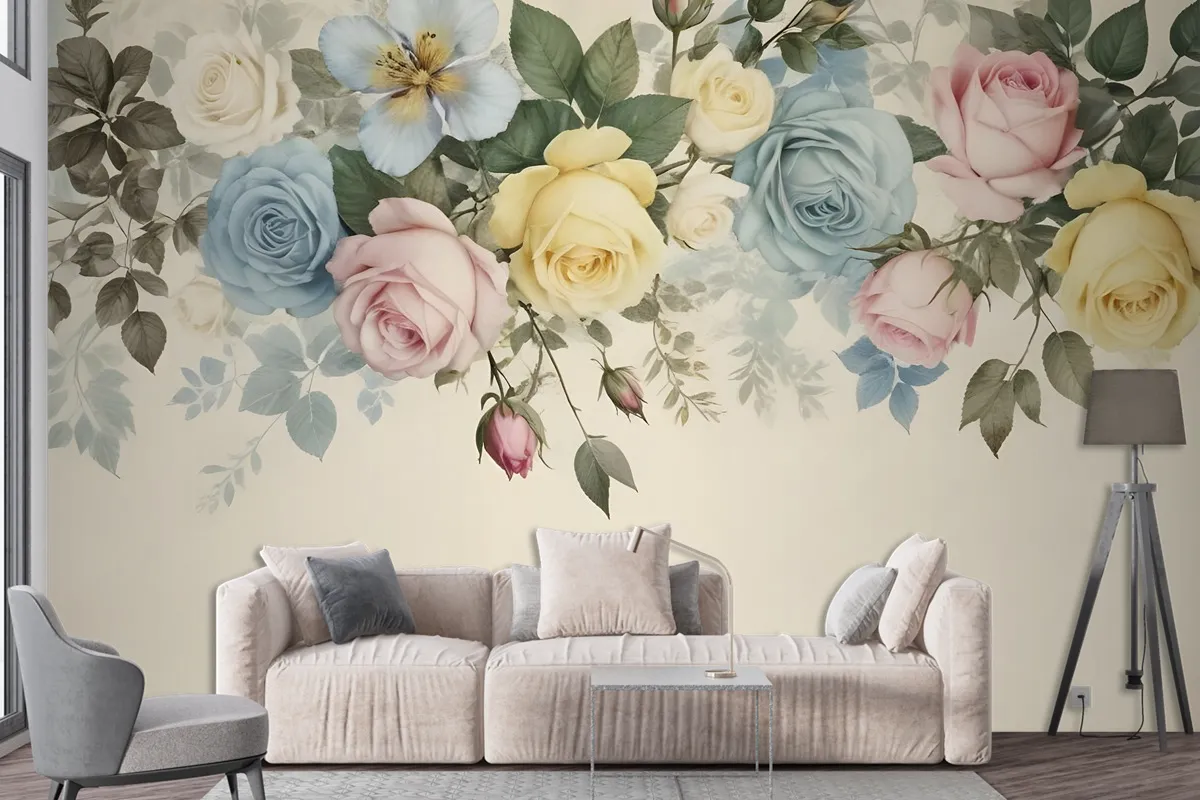 Vintage Colorful Floral Wallpaper Mural