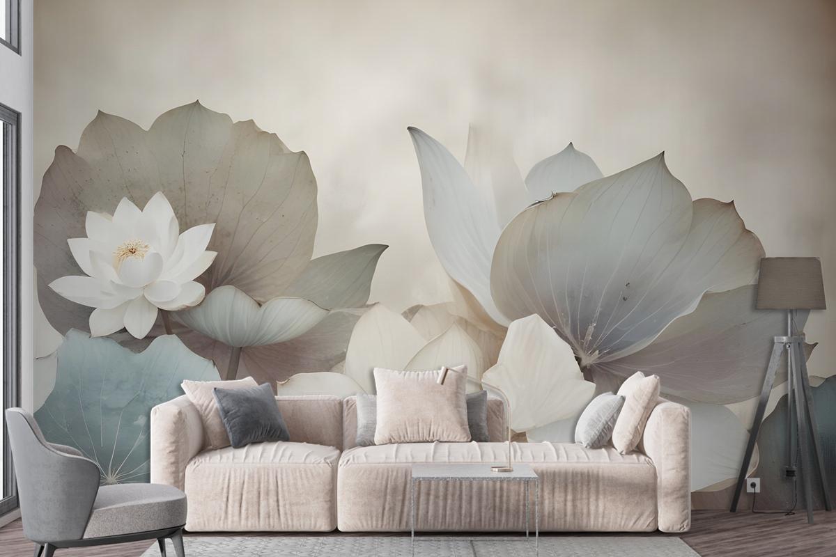 Vintage Floral With Retro Lotus Leaf Wallpaper Mural