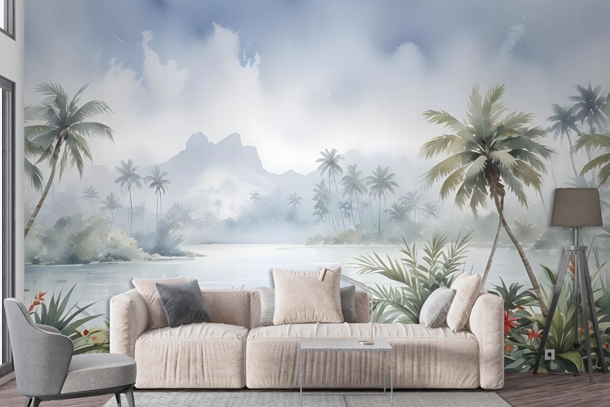 Vintage Forest With Lakescape Wallpaper Mural