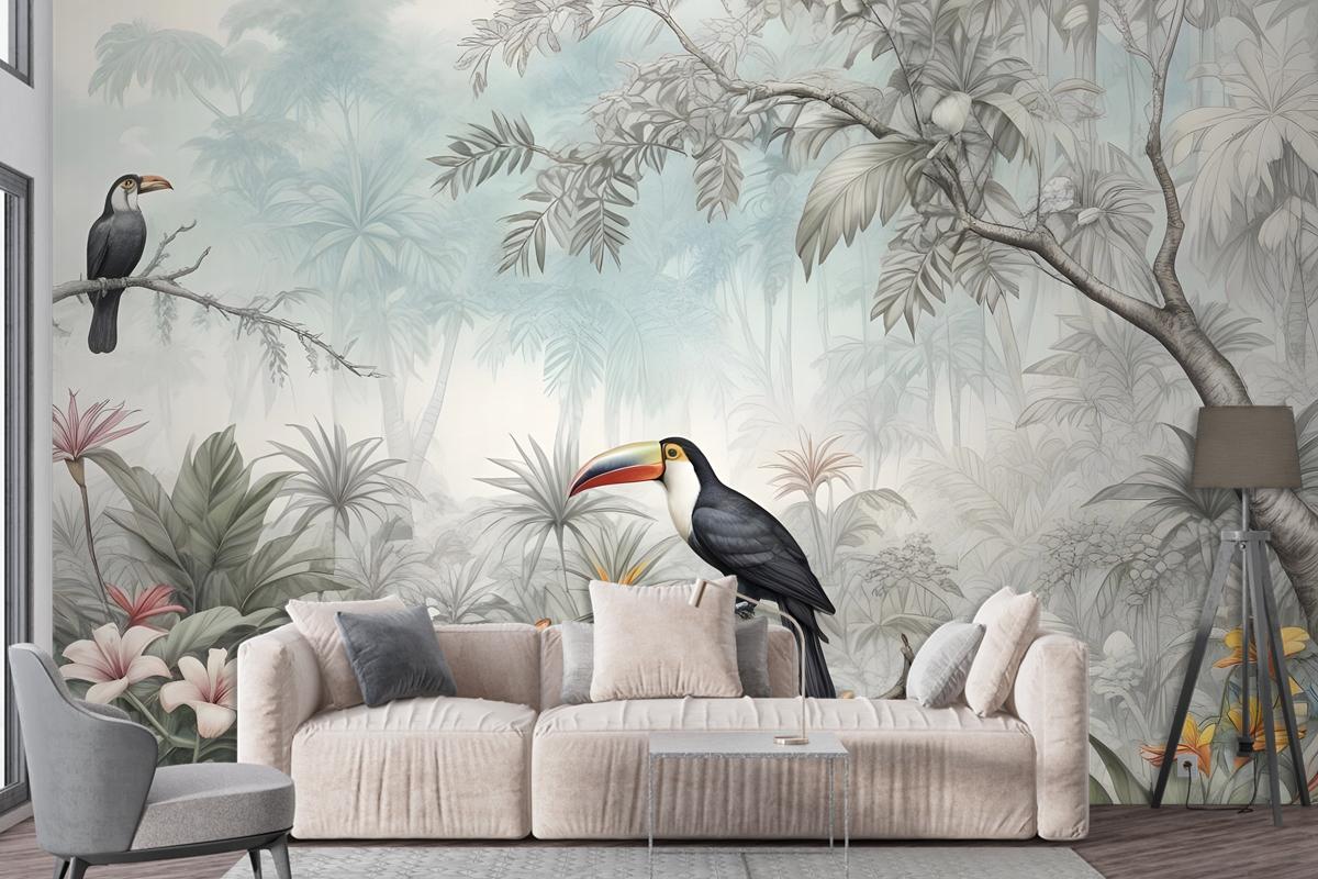 Vintage Historic Paradise Bird Art Wallpaper Mural