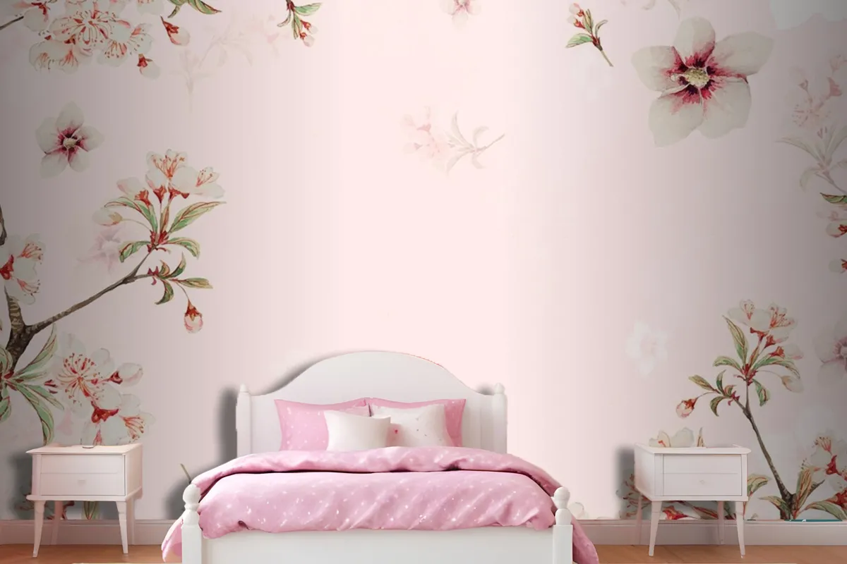 Vintage Japanese Floral Background Peach Blossoms Wallpaper Mural