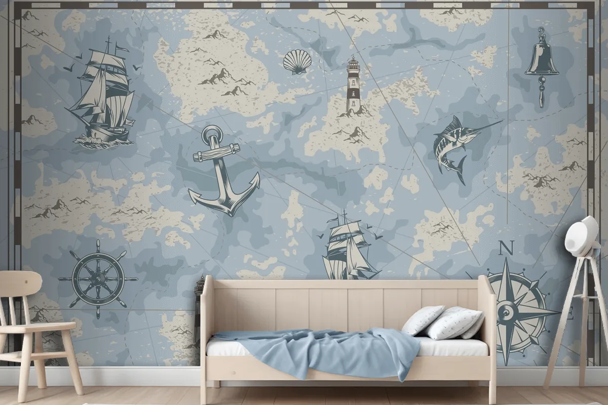 Vintage Nautical Old Map Wallpaper Mural