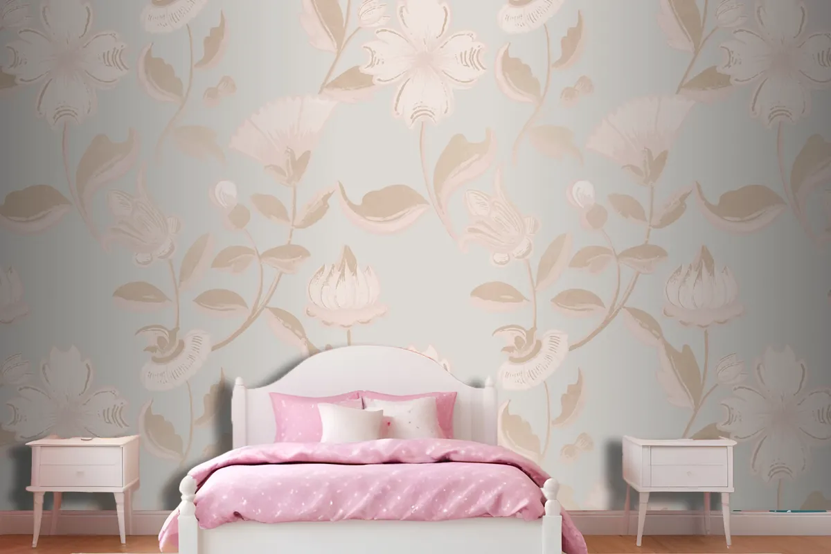 Vintage Neutral Floral Pattern Wallpaper Mural