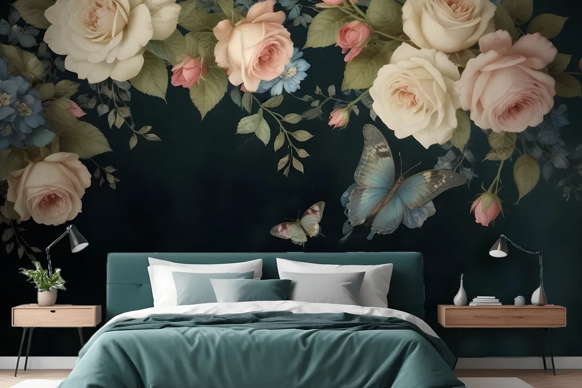 Vintage Oil Painting Dark Roses Wallpaper Mural