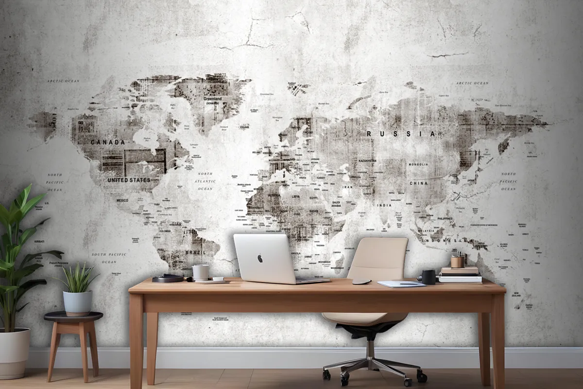 Vintage Old World Map Aged Newspaper Texture Wallpaper Mural