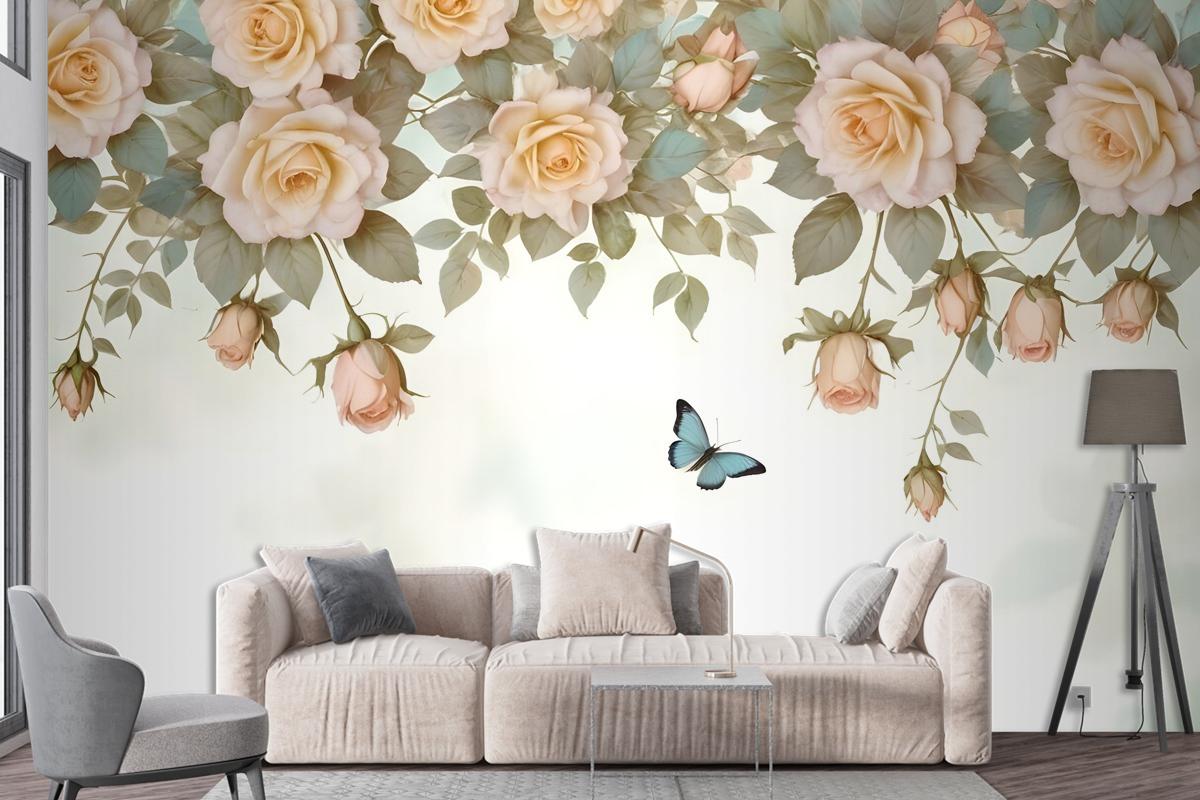 Vintage Orange Roses Wallpaper Mural