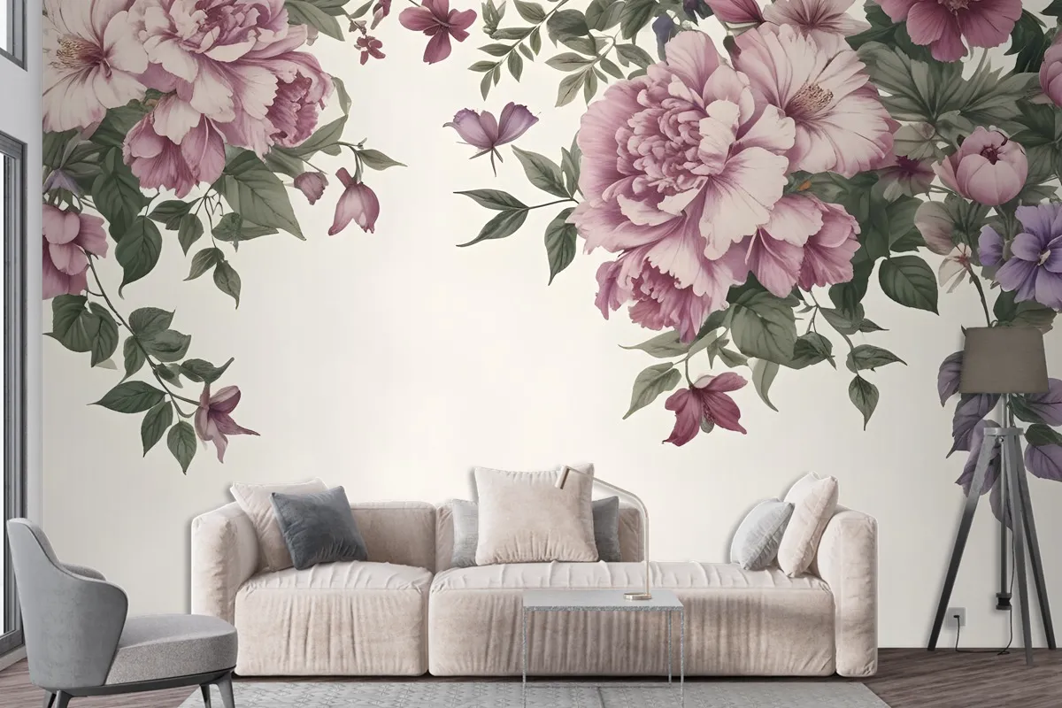 Vintage Pink Floral Art Wallpaper Mural