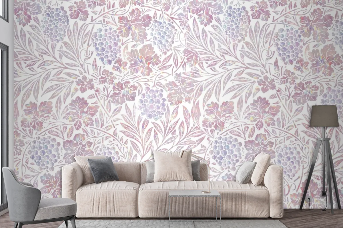 Vintage Pink Floral Holographic Wallpaper Mural