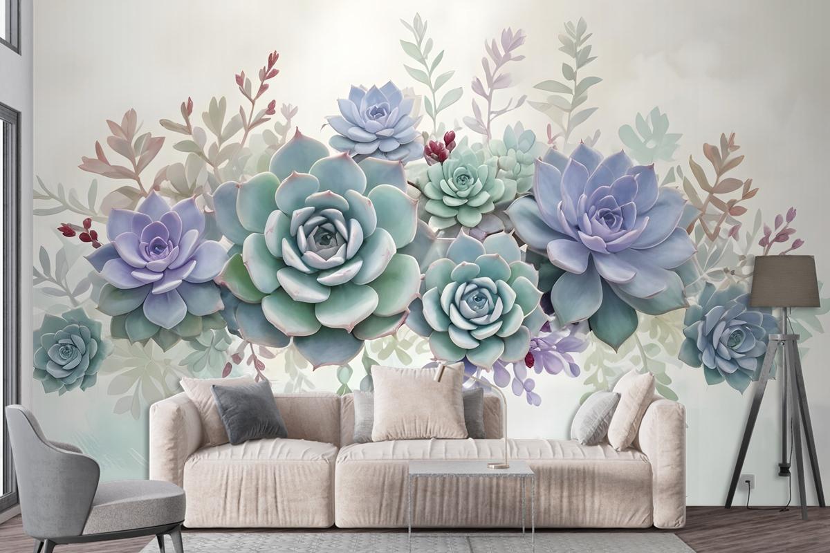 Vintage Purple Flowers Wallpaper Mural