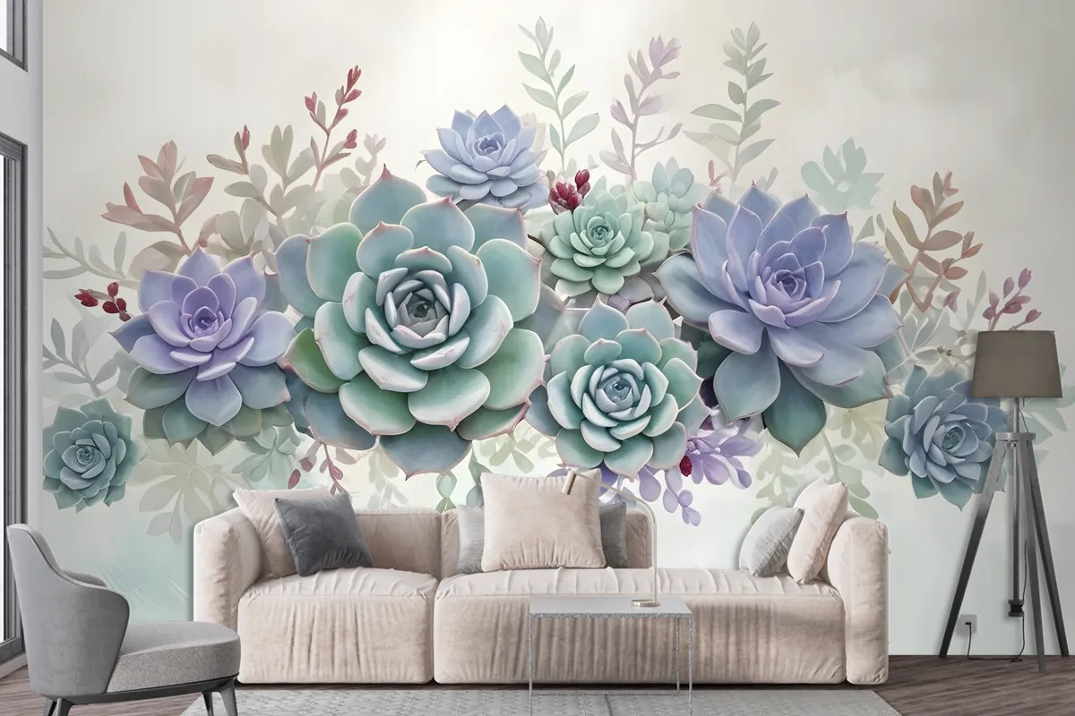 Vintage Purple Flowers Wallpaper Mural