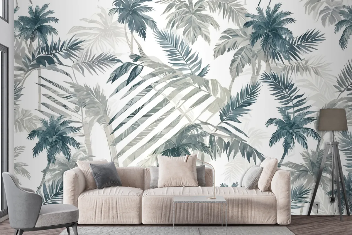 Vintage Tropical Leaf Pattern Wallpaper Mural