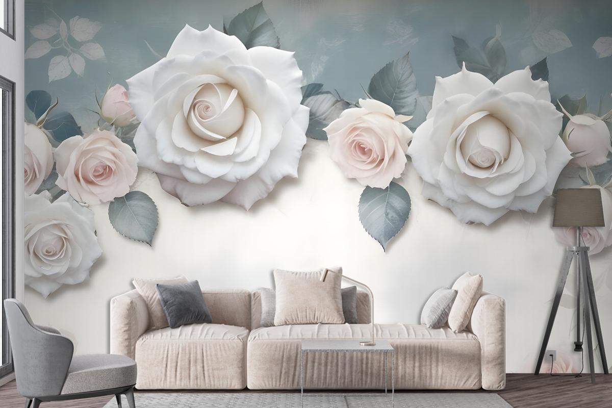 Vintage White Rose Floral Wallpaper Mural