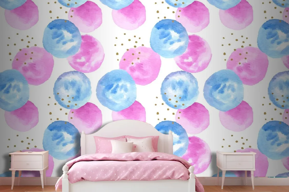 Watercolor Abstract Circular Spots Seamless Pattern Girl Wallpaper Mural