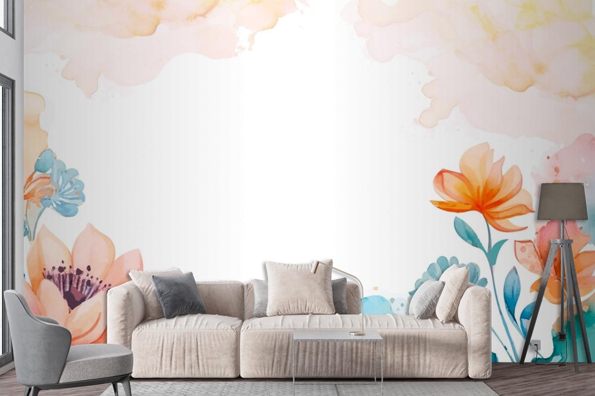 Watercolor Abstract Floral Background Wallpaper Mural