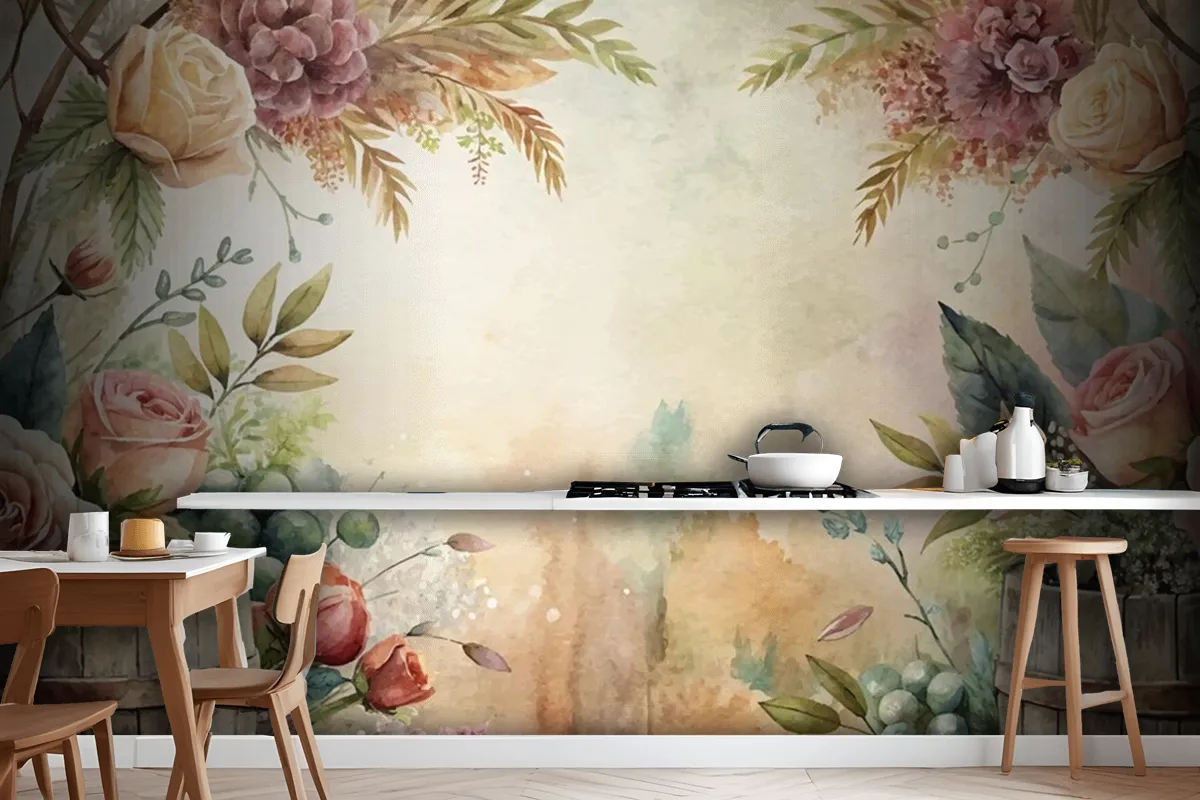 Watercolor Background Featuring An Arrangement Of Rural Flowers Wallpaper Mural