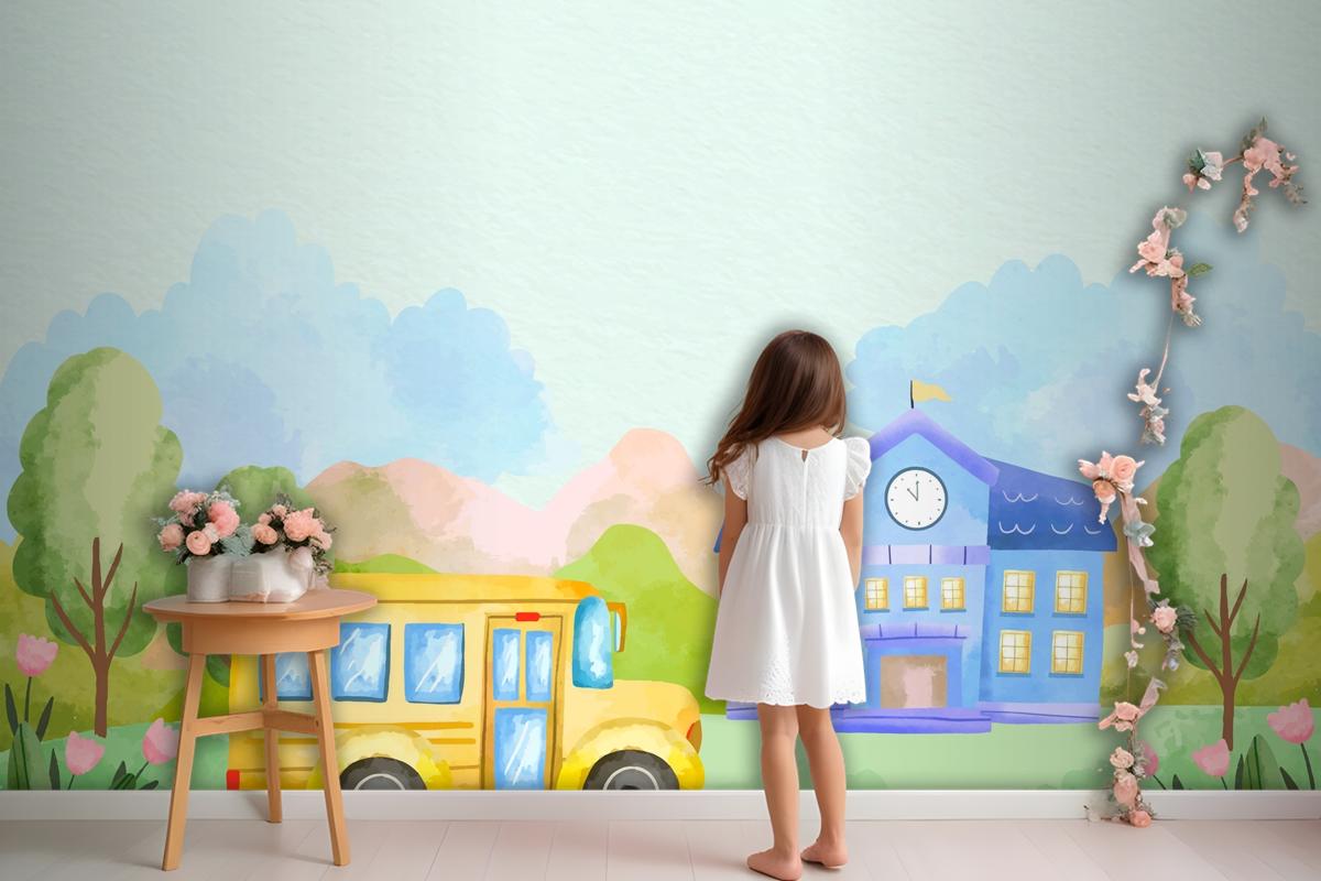 Watercolor Background For Back To School Season Boys Wallpaper Mural