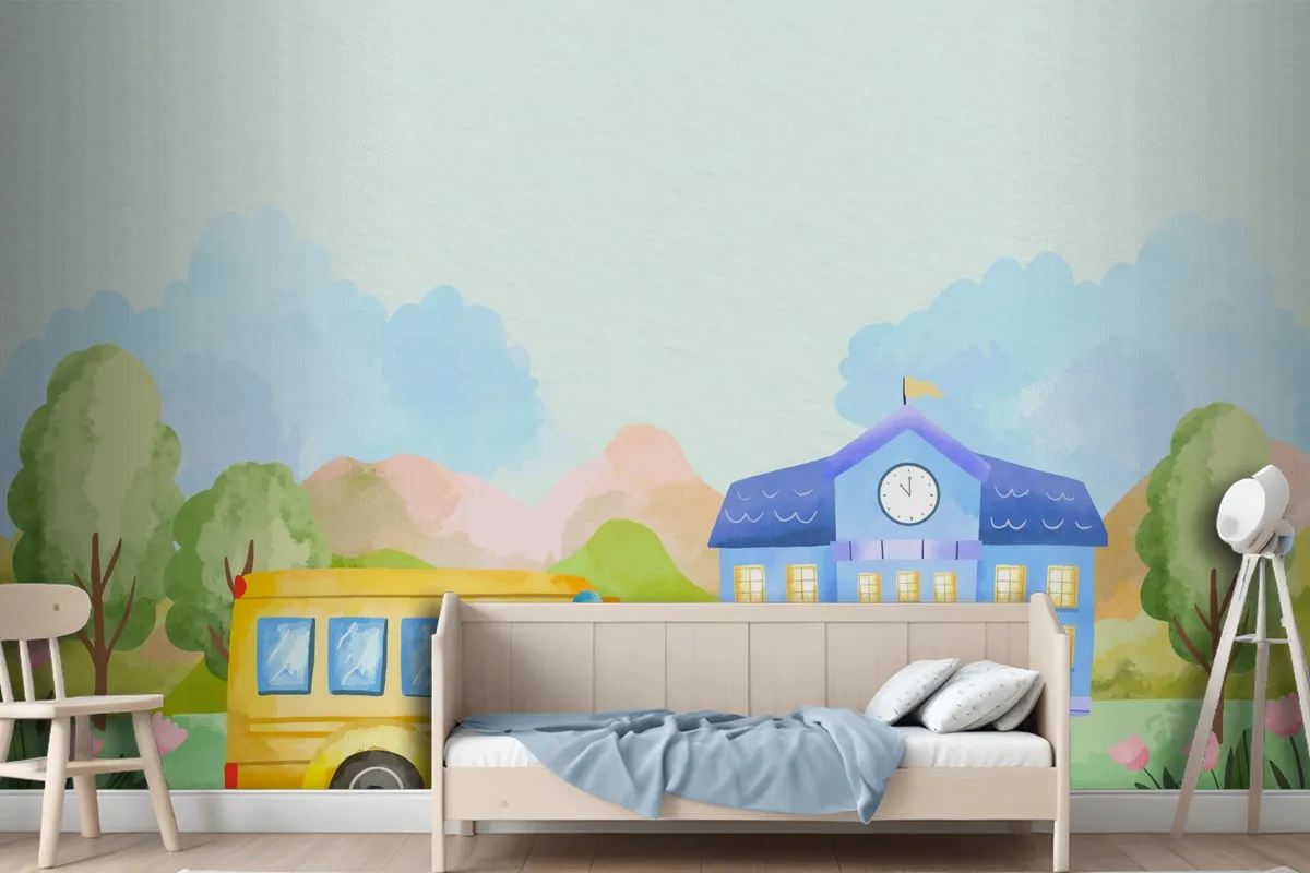 Watercolor Background For Back To School Season Boys Wallpaper Mural