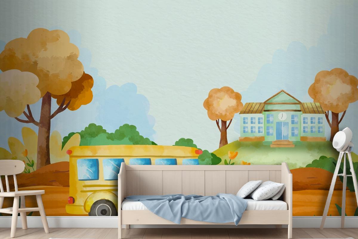 Watercolor Background For Back To School Season Wallpaper Mural