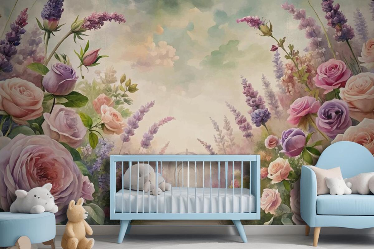 Watercolor Background Inspired By Garden Wallpaper Mural