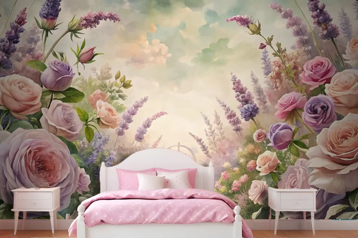 Watercolor Background Inspired By Garden Wallpaper Mural