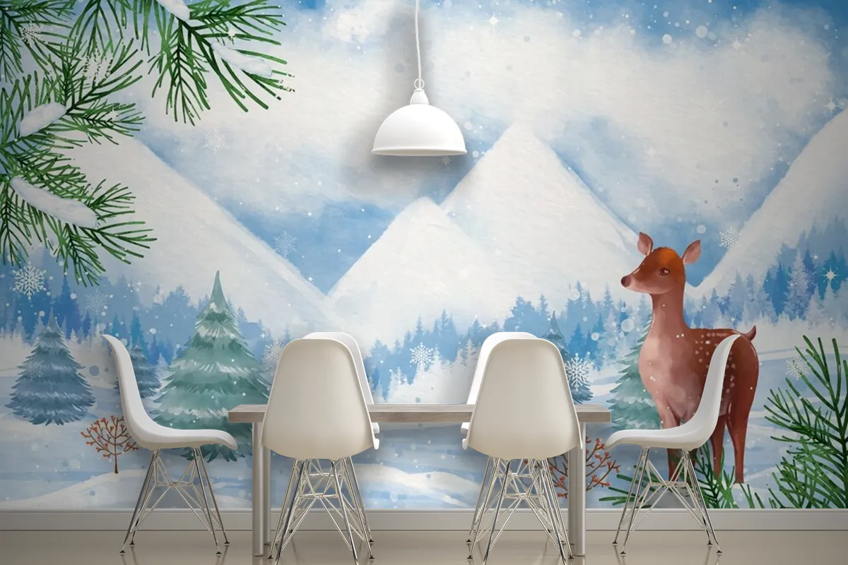 Watercolor Background For Winter Season Wallpaper Mural