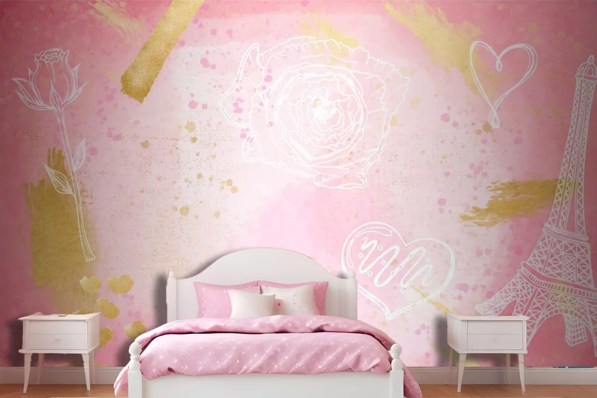 Watercolor Background With Hand Drawn Elements Girl Wallpaper Mural