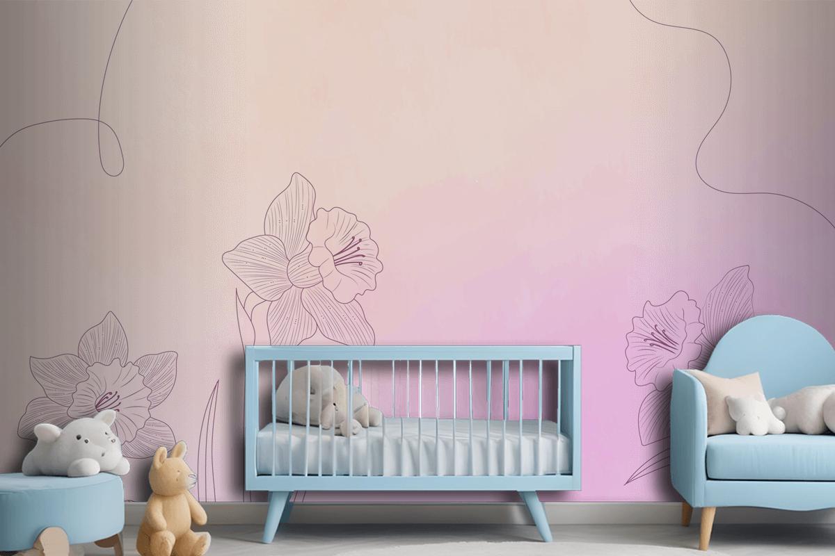 Watercolor Background With Hand Drawn Elements Wallpaper Mural