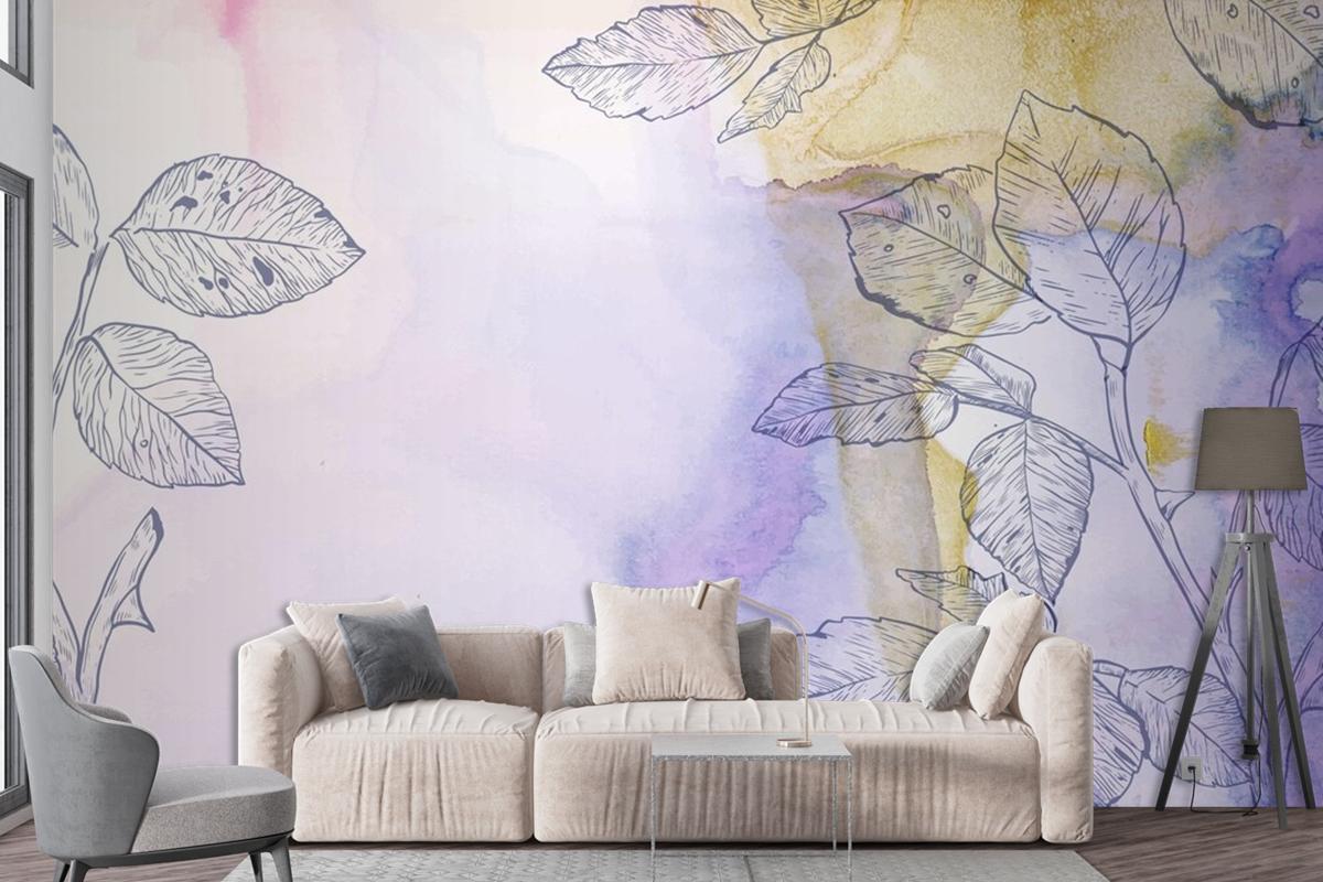 Watercolor Background With Hand Drawn Elements Wallpaper Mural