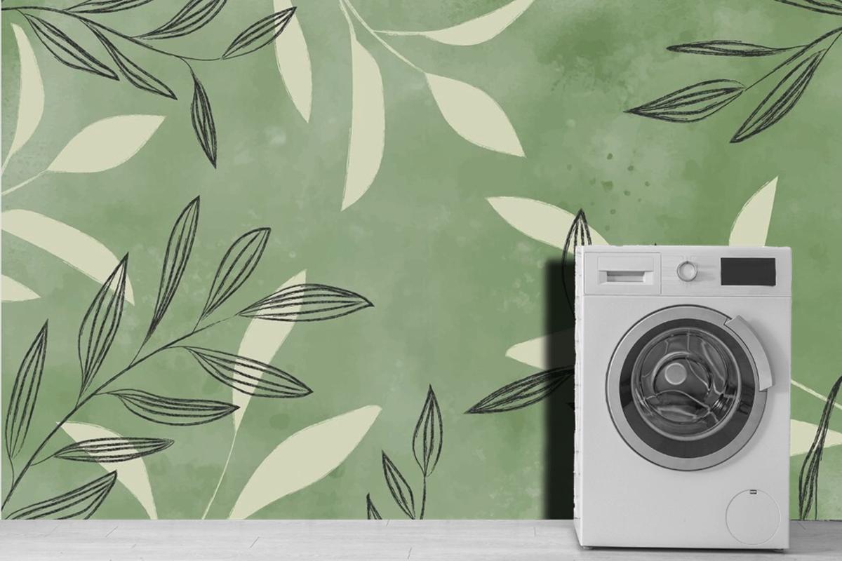 Watercolor Background With Leaves Wallpaper Mural