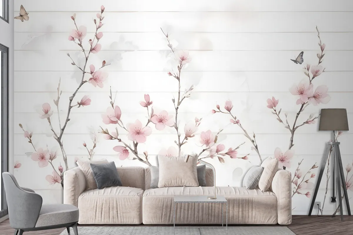 Watercolor Cherry Blossom Wallpaper Mural