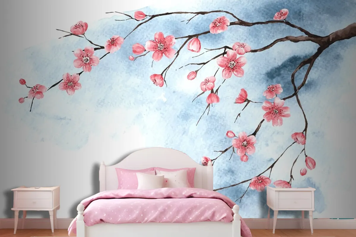 Watercolor Cherry Blossom Wallpaper Mural