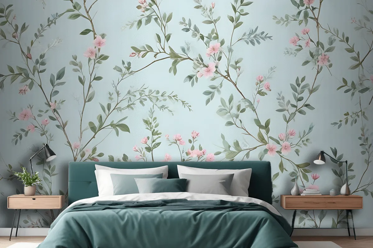 Watercolor Chinoiserie Floral Peony Blossom Wallpaper Mural