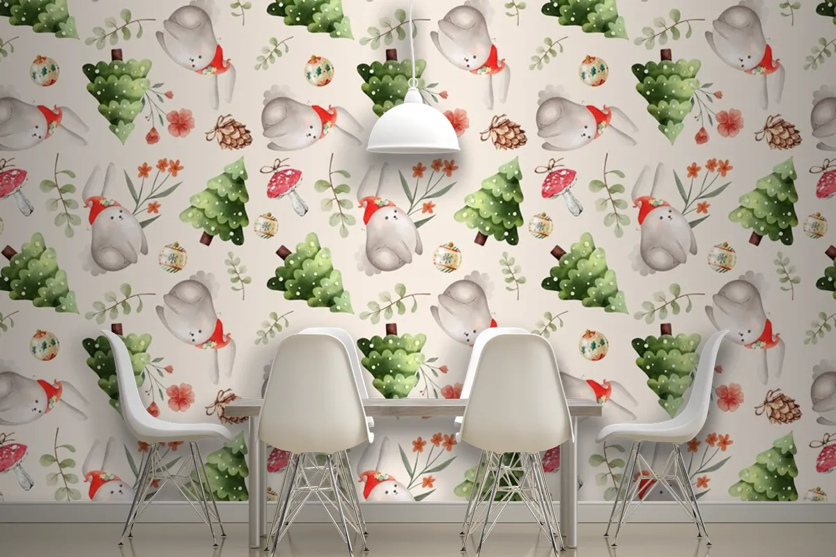 Watercolor Christmas Pattern Design Wallpaper Mural