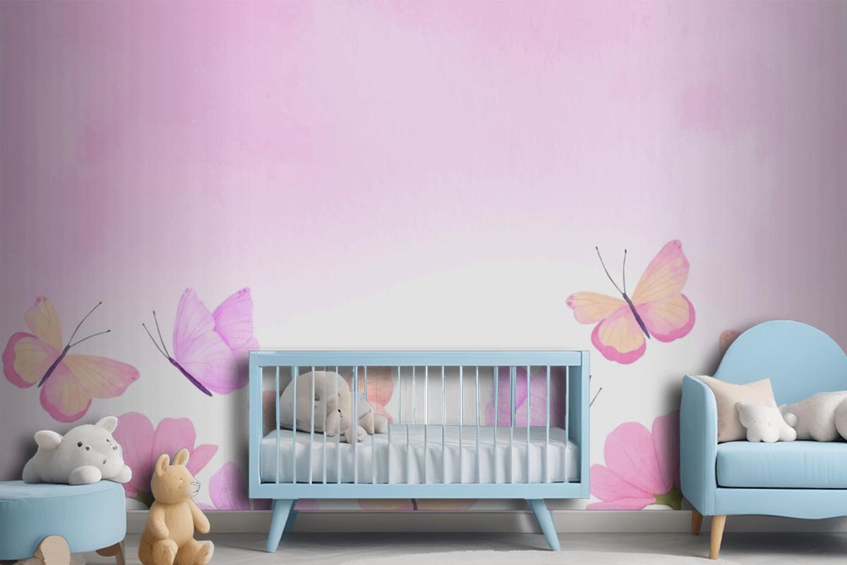 Watercolor Colorful Butterfly Background Kids Girl Wallpaper Mural